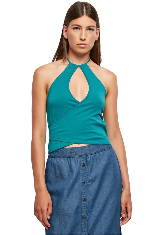 Urban Classics Women's Ladies Short Wraped Halterneck Top Cami Shirt, Watergreen, XXL