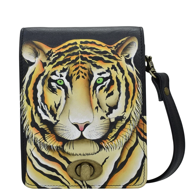 Anna by Anuschka Women's Hand-Painted Leather Flap Convertible Crossbody/Belt Bag with RFID Protection, Bengal Tiger, One Size