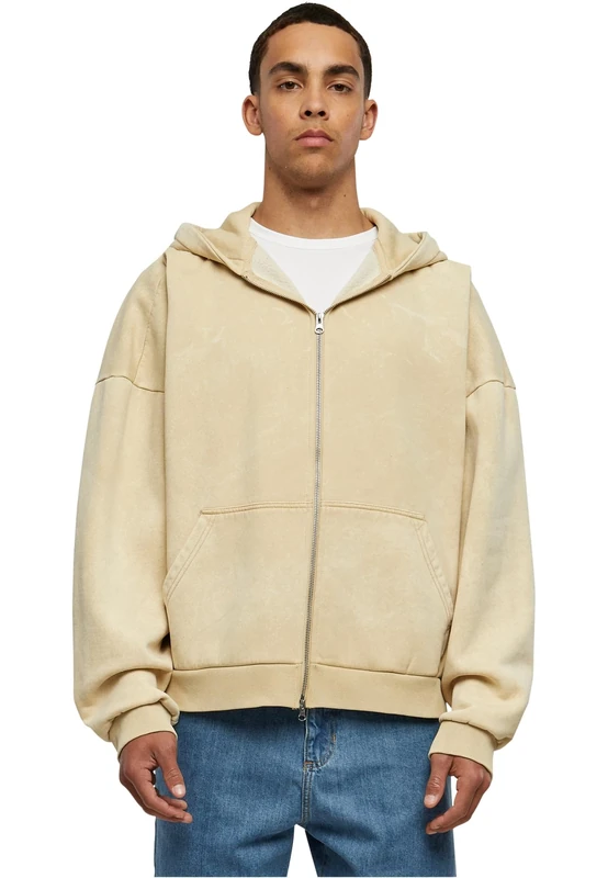 Urban Classics Men's Heavy Sand Washed 90's Zip Hoody, Hooded Sweatshirt for Men, Available in Many, Sizes S - 5XL, Union beige, XXL