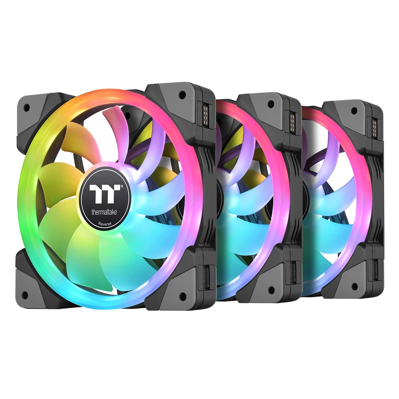 Thermaltake SWAFAN EX 14 RGB PC Cooling Fan, 3 Pack, 500~2000 RPM, Magnetic Connection, Reversable Blades, Controller Included, CL-F144-PL14SW-A, 140mm, Black