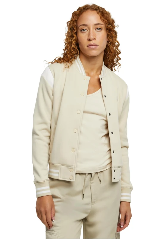 Urban Classics Women's Ladies Inset College Sweat Jacket, Softseagrass/White, 5X-Large