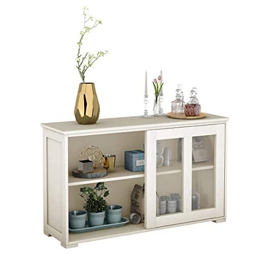 COSTWAY Cream White Wooden Sideboard 107 x 33 x 62.5 cm