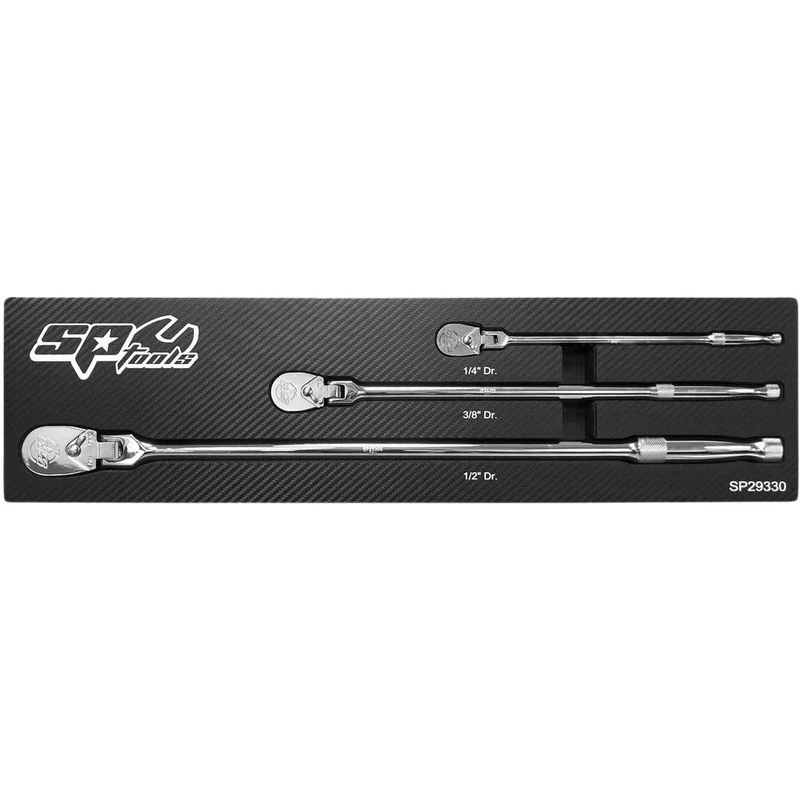 SP TOOLS - Set of 1/4" 3/8" 1/2" Waterproof Ratchets with Flexible Head - 90 Teeth - Ratchets - sockets - Accessories - Socket Sets - SP29330 - Image 1