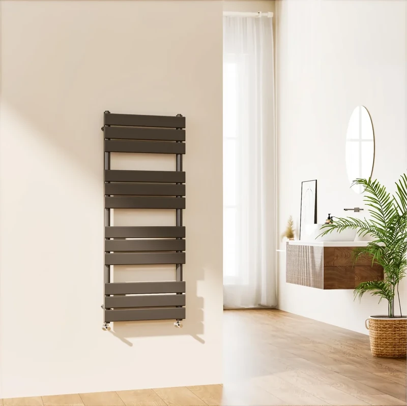 EMKE Towel Rail Radiator Anthracite Grey - Modern Flat Panel Bathroom Ladder Radiator Wall Mounted Bathroom Towel Radiator for Living Room and Kitchen 1200 x 500 mm
