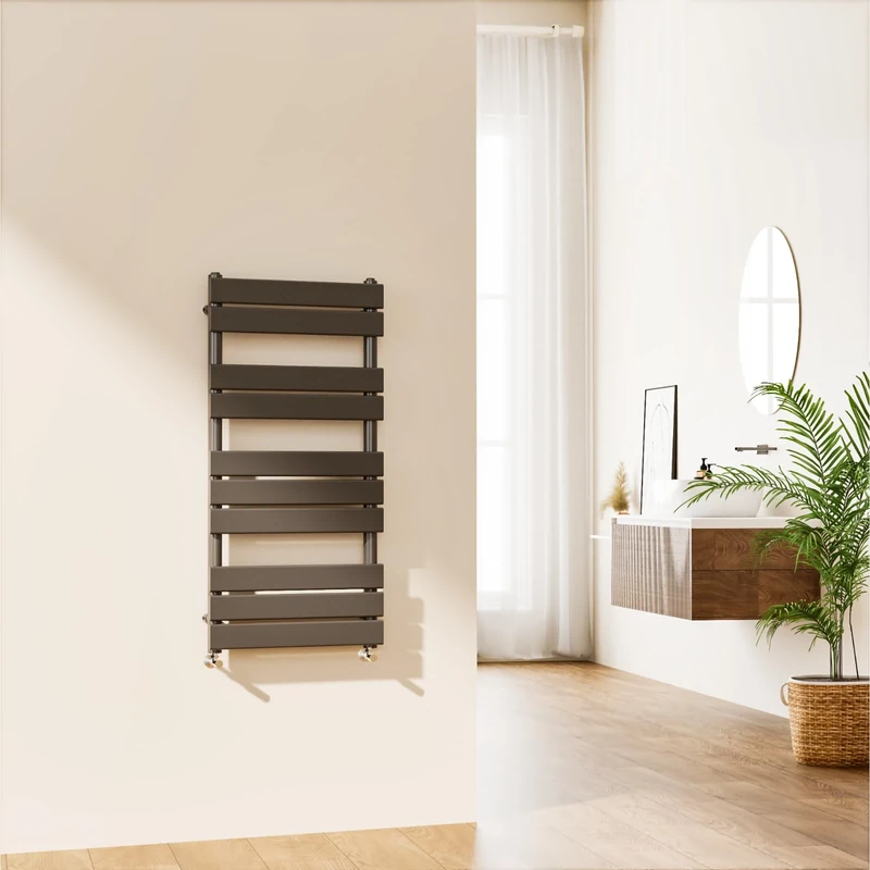 EMKE Towel Rail Radiator Anthracite Grey - Modern Flat Panel Bathroom Ladder Radiator Wall Mounted Bathroom Towel Radiator for Living Room and Kitchen 1000 x 500 mm