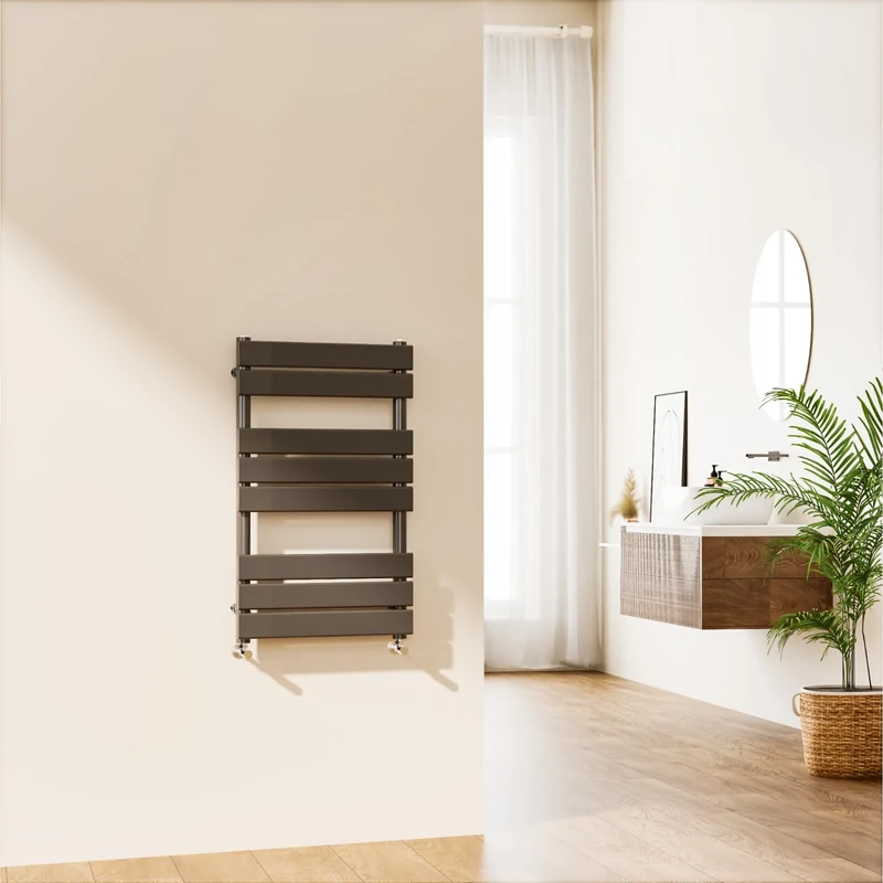 EMKE Towel Rail Radiator Anthracite Grey - Modern Flat Panel Bathroom Ladder Radiator Wall Mounted Bathroom Towel Radiator for Living Room and Kitchen 800 x 450 mm