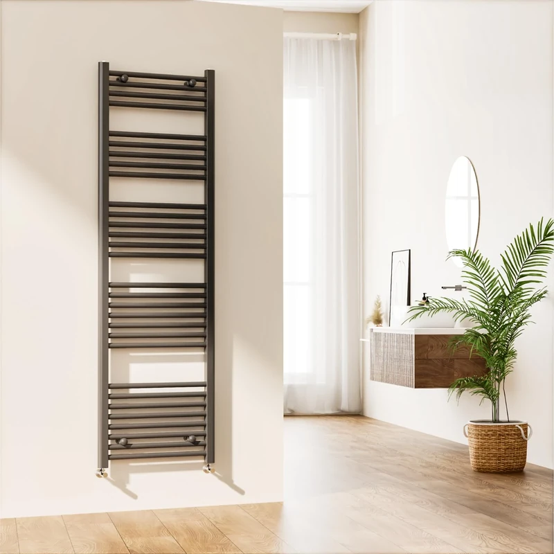 EMKE Towel Rail Radiator Anthracite Grey - Modern Straight Bathroom Ladder Radiator Wall Mounted Bathroom Towel Radiator for Living Room and Kitchen 1600 x 500 mm
