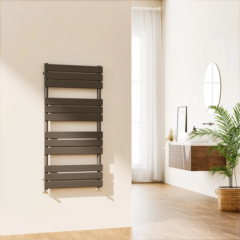 EMKE Towel Rail Radiator Anthracite Grey - Modern Flat Panel Bathroom Ladder Radiator Wall Mounted Bathroom Towel Radiator for Living Room and Kitchen 1200 x 600 mm