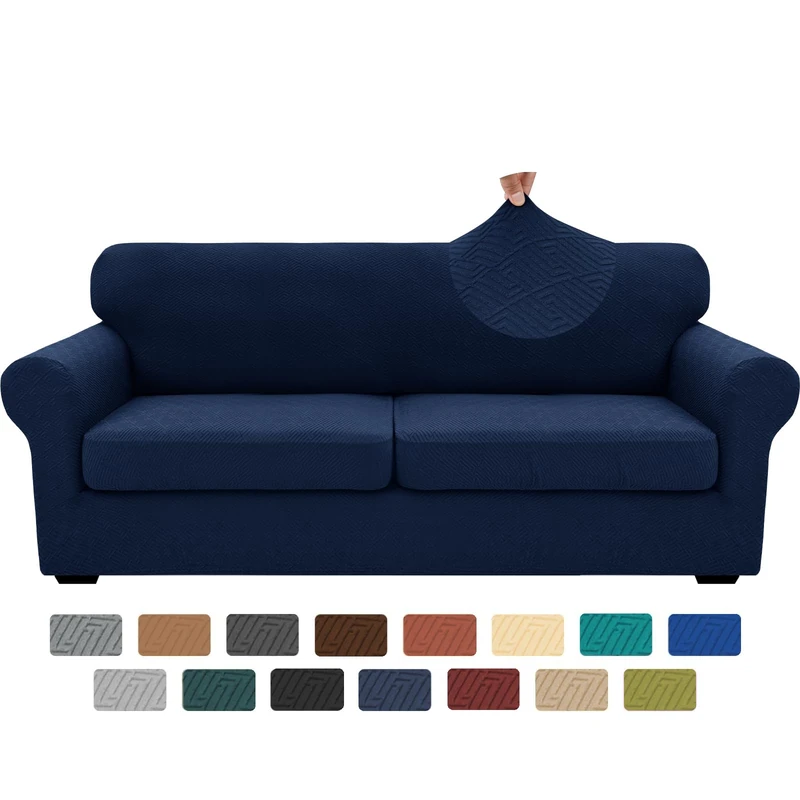 XINEAGE 2025 New 3 Pieces Couch Covers for 2 Extra Large Cushion Sofa Super Stretch Sofa Cover for 2 Large Seat Universal Loveseat Slip Cover for Living Room (Navy Blue), 71"-91"(2 Cushions)