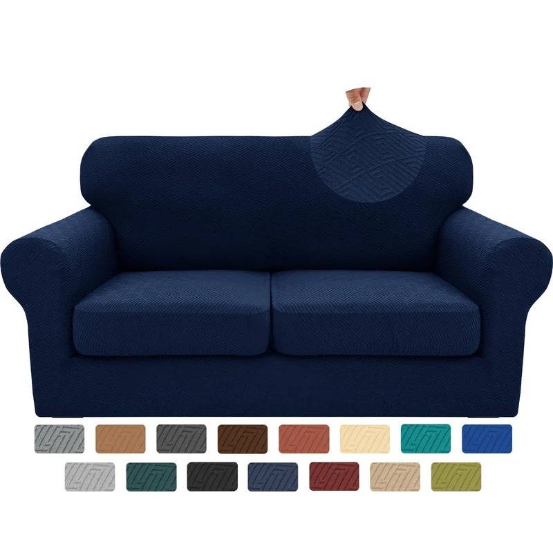 XINEAGE 2025 New 3 Pieces Couch Covers for 2 Cushion Sofa Super Stretch Loveseat Slipcover Pet Dog Universal Slip Cover Anti Slip Love Seat Furniture Protector (Navy Blue, 55"-69")