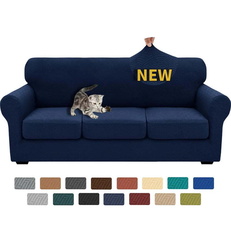 XINEAGE 2025 New 4 Pieces Couch Covers for 3 Cushion Couch Super Stretch Thick Soft Sofa Cover Anti Slip Sofa Slipcover Dogs Cats Furniture Protector (Navy Blue, 71"-91")