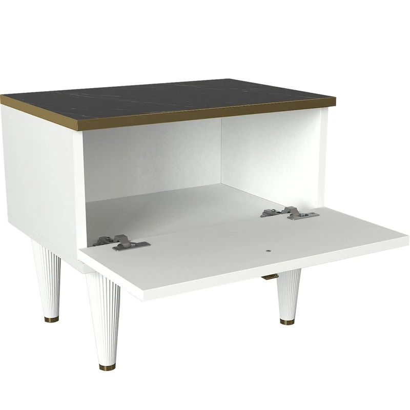 WELL HOME MOBILIARIO & DECORACIÓN Bedside, 100% melamine veneered chipboard, White Gold Black