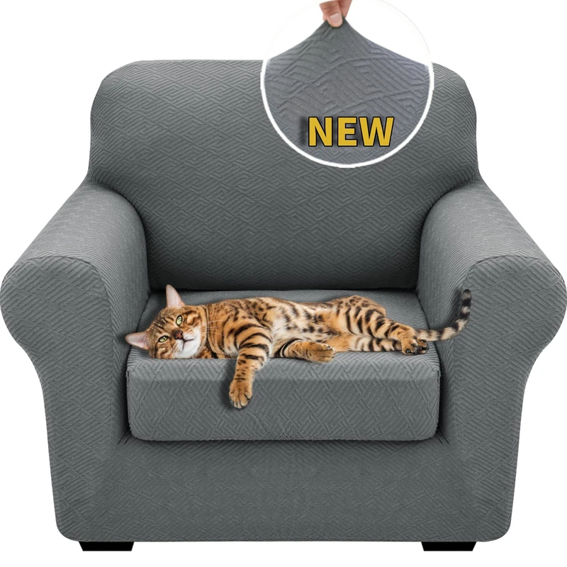 XINEAGE 2023 Newest 2 Pieces Chair Covers with Arms Super Stretch Chair Slipcover for Living Room Pet Dog Universal Slip Cover Anti Slip Armchair Furniture Protector (Light Gray), 31"-46"(1 Cushion)