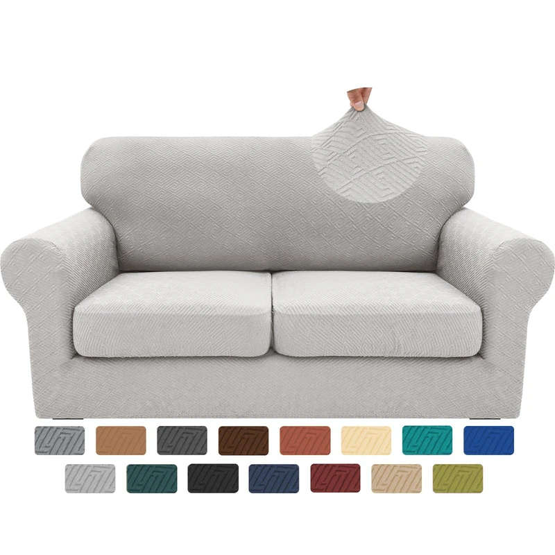 XINEAGE 2025 New 3 Pieces Couch Covers for 2 Cushion Sofa Super Stretch Loveseat Slipcover Pet Dog Universal Slip Cover Anti Slip Love Seat Furniture Protector (Silver Grey, 55"-69")