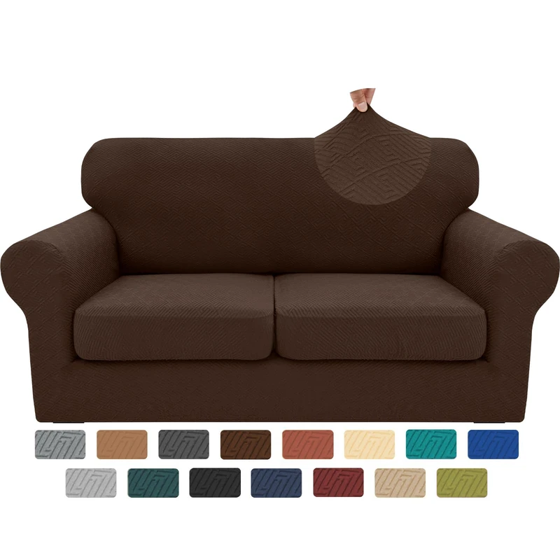 XINEAGE 2025 New 3 Pieces Couch Covers for 2 Cushion Sofa Super Stretch Loveseat Slipcover Pet Dog Universal Slip Cover Anti Slip Love Seat Furniture Protector (Coffee, 55"-69")