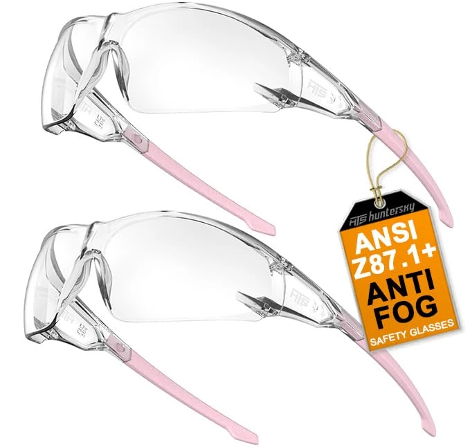 HTS HUNTERSKY S239 2 Pack Protective Clear Pink Small Safety Glasses Ladies Youth protecting eyes from wind dust proof bike riding cycling running anti pollen