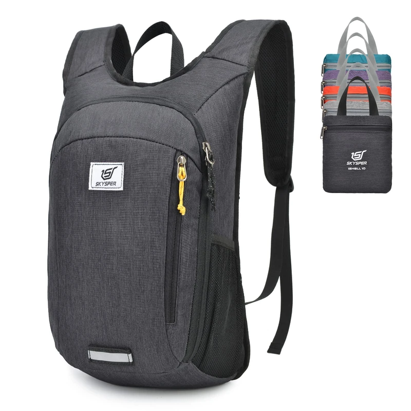 SKYSPER Small Daypack 10L Hiking Backpack Packable Lightweight Travel Compact Foldable Rucksack for Women Men(Black)