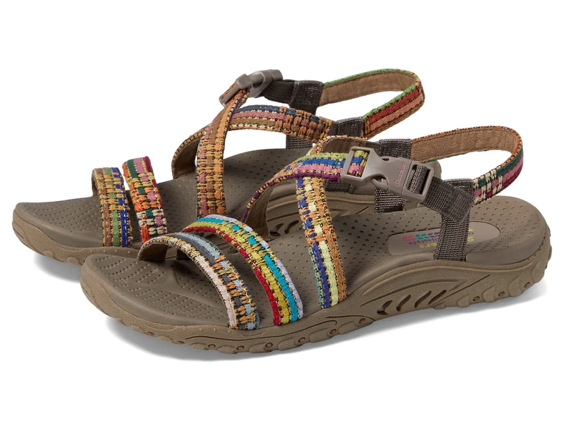 Skechers Women's Reggae - Sew Me - Boho Woven Strappy Slingback Sandal, taupe multicoloured, 4 UK
