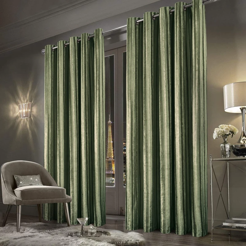 always4u Plush Velvet Curtains Luxury Velour Drapes for Living Room Bedroom Modern Beautiful Shining Window Treatment 2 Panels Olive Green 54 * 95 Inches
