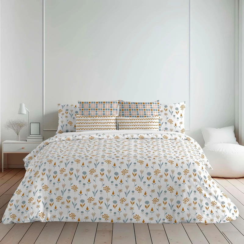 BELUM | Duvet Cover for Bed: 90 cm (155 x 220 cm) | Fabric: 100% Organic Cotton 175 Thread Count | Oeko-Tex Certified | Model: Alkamar