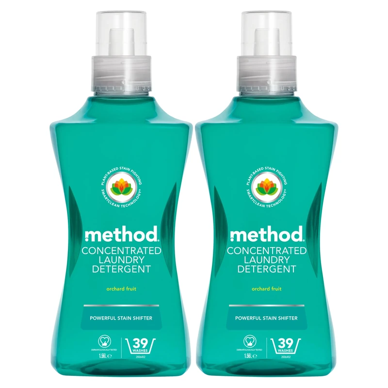 Method Concentrated Laundry Detergent, Washing Liquid Fresh Orchard Fruit Scent, 2 x 39 Washes, 2 x 1.56L