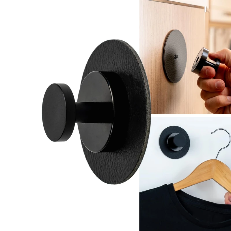 Silwy® Spot Magnetic Hook with Metal Pad 3M in 8 cm Black - Mounting Option with 4 kg Tensile Force - Versatile Use - Image 1