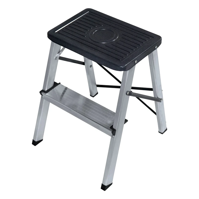 Amig - Small Folding Ladder with 2 Steps - Stool with Non-Slip Steps - Maximum Weight 150 kg - Aluminium - Easy to Store