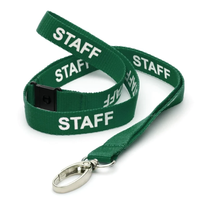 CKB LTD Green Staff LANYARDS Breakaway Safety Lanyard Neck Strap Swivel Metal Clip for ID Card Holder - Pull Quick Release Design Pack of 50
