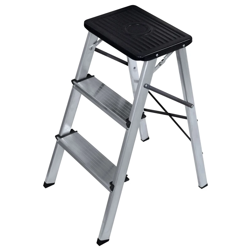 Amig - Small 3 Step Folding Ladder - Stool with Non-Slip Steps - Maximum Weight 150 kg - Aluminium - Easy to Store - Image 1