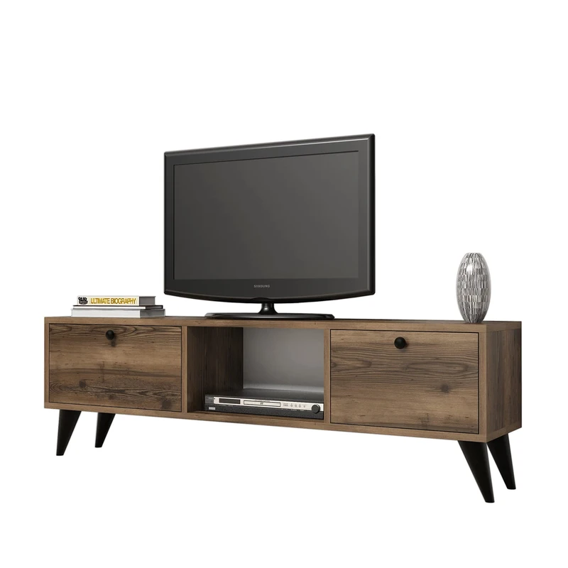 Well Home MOBILIARIO & DECORACIÓN TV Table, 100% Re-Plated Melamine Chipboard, Walnut Black