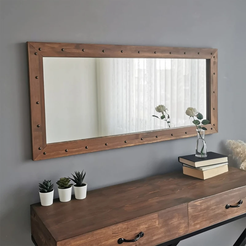 WELL HOME MOBILIARIO & DECORACIÓN Mirror, 100% Pine Solid Wood, Walnut