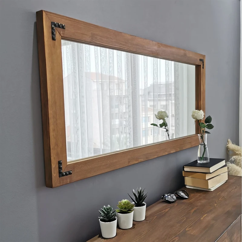 WELL HOME MOBILIARIO & DECORACIÓN Mirror, 100% Pine Solid Wood, Walnut