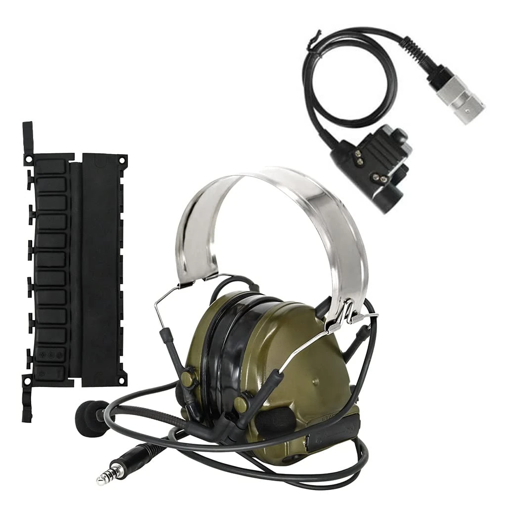 Tactical helmet paintball shooting CS game set C3 noise canceling pickup tactical headset bk silicone version + 6 pin u94ptt set (Color : Green)