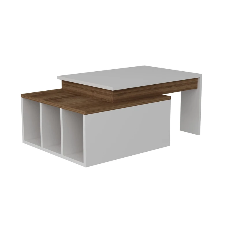 WELL HOME MOBILIARIO & DECORACIÓN Side Table, 100% Melamine Re-plated Chipboard Board, Walnut White - Image 1