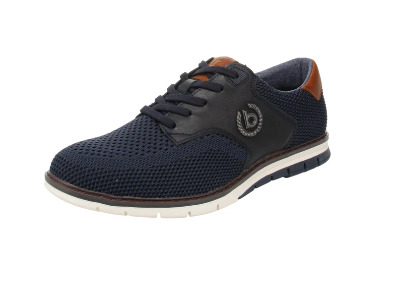 bugatti Men's Lace-up Shoe Made of Breathable Material Mix, Memory Foam, Elastic Laces, Dark Blue, 12 UK