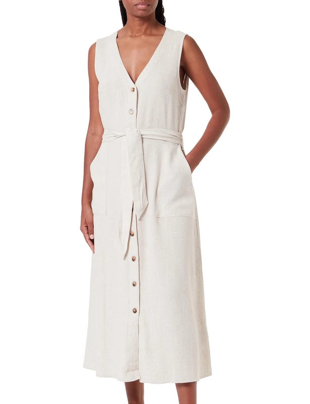 Kaffe Women's KAliny Sleeveless Dress, Light Sand Linen, 12