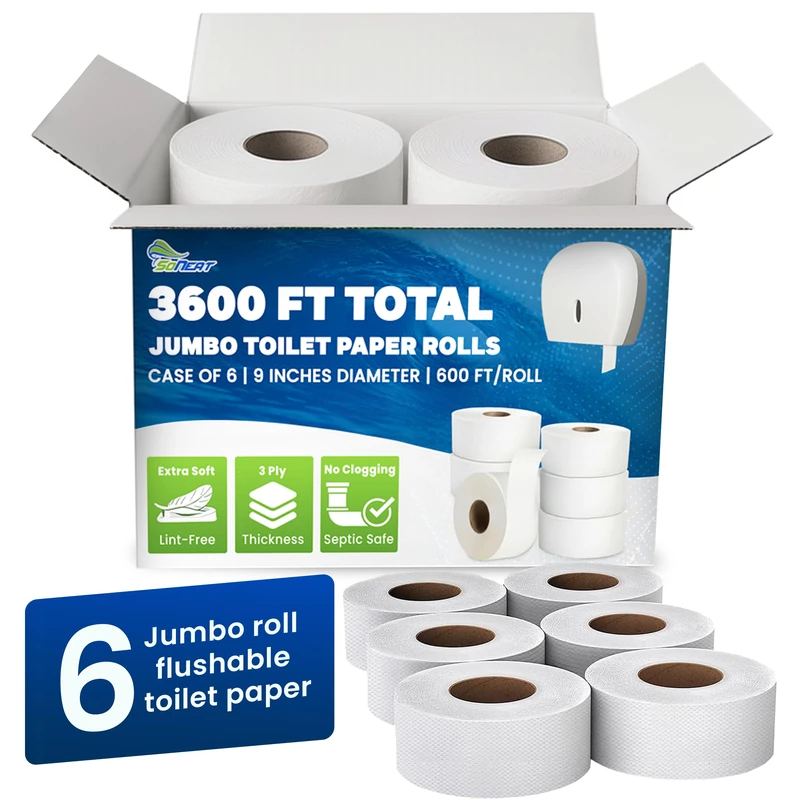 SoNeat 3-Ply Jumbo Toilet Paper Rolls - 9” Commercial Bathroom Tissue Paper - Compatible with Standard Jumbo Toilet Dispenser - Septic Safe - FSC & ISO Certified, 600 Ft. Long