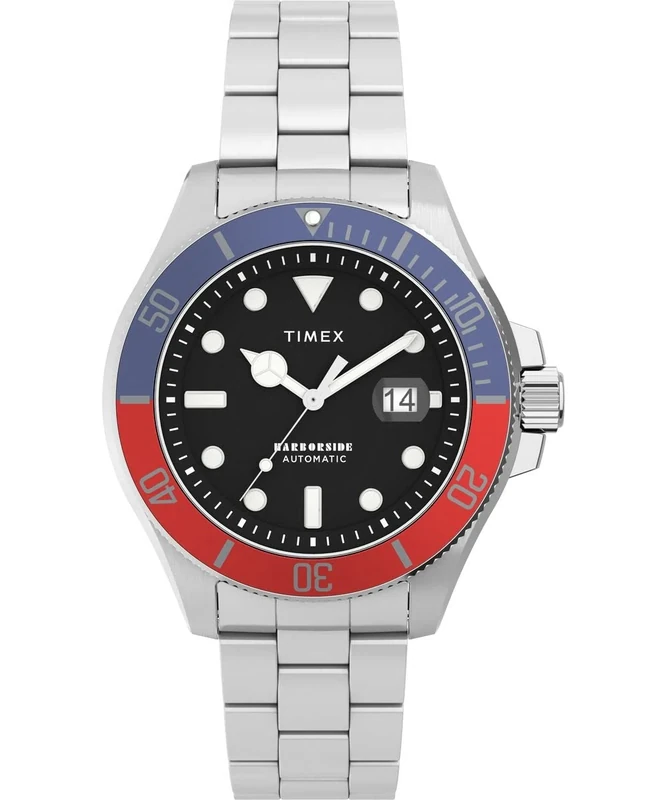 Timex Men's Trend Mechanical 43 mm Watch - Stainless Steel Stainless Steel Bracelet Blue Dial Silver-Tone Case TW2V72100