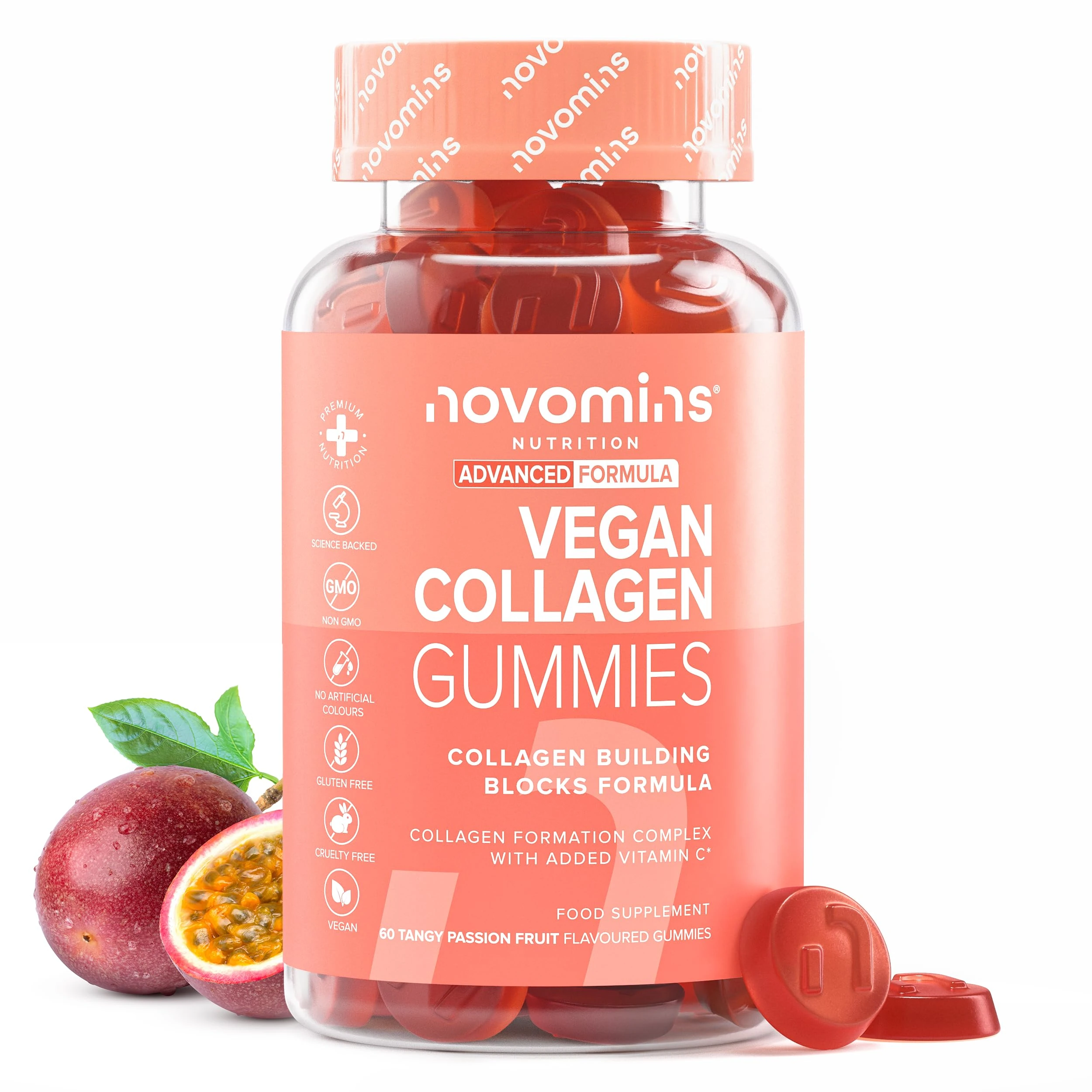 Vegan Collagen Gummies - Vegan Collagen with Added Vitamin C, BCAAs, Hyaluronic Acid - Advanced Blend - Alternative to Collagen Powder & Tablets - Collagen Supplements for Women - Novomins