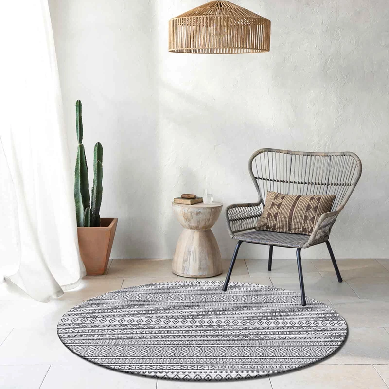 Livabliss Geometric Outdoor Rug - Indoor Outdoor Rug Round, Prague 160x160 cm - Patio Rugs, Decking, Outdoor Carpet - Boho Colourful Garden Rugs, Patterned, UV Weather, Stain Durable