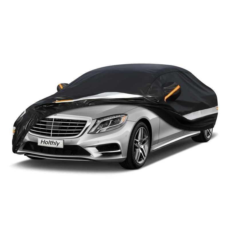Holthly 10 Layers Sedan Car Cover Waterproof All Weather for Automobiles,100% Waterproof Outdoor Car Covers Rain Snow UV Dust Protection. Custom Fit for Audi A8, BMW 7 Series, Dodge Charger,etc