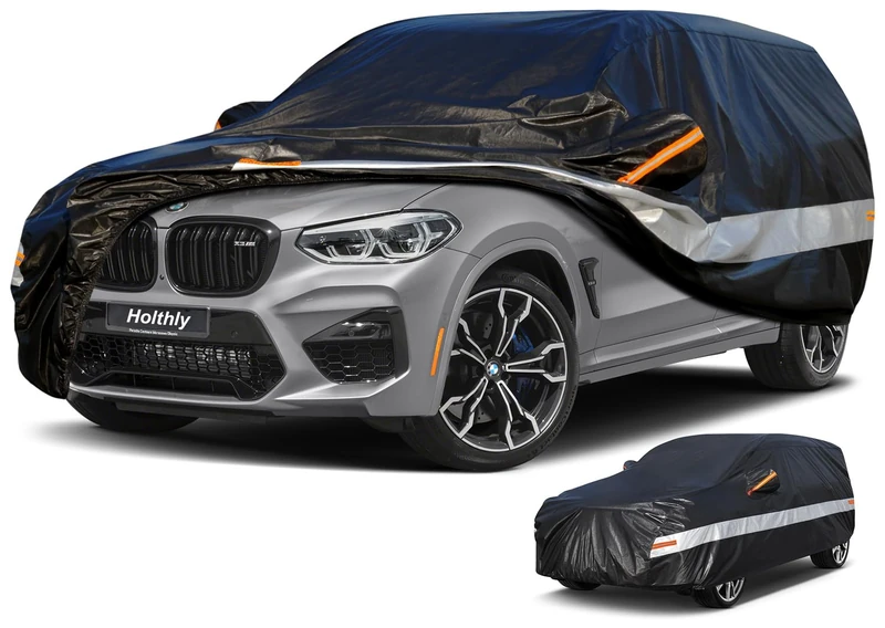Holthly 10 Layers Car Cover Waterproof All Weather for SUV,100% Waterproof Outdoor Car Covers Rain Snow UV Dust Protection. Custom Fit for BMW X3, Audi Q5,Jeep Wranger,etc