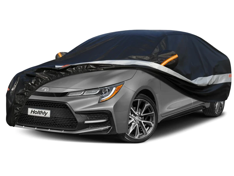 Holthly 10 Layers Sedan Car Cover Waterproof All Weather for Automobiles,100% Waterproof Outdoor Car Covers Rain Snow UV Dust Protection. Custom Fit for Honda Civic, Toyota Corolla, VW Jetta,etc