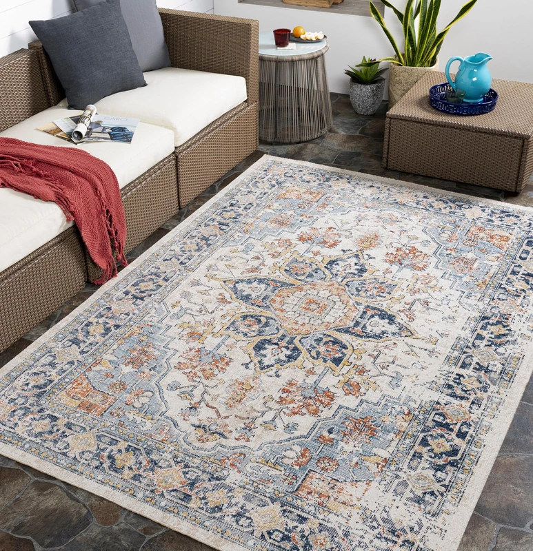 Livabliss Safi Indoor Outdoor Rug - Boho Runner Rugs for Living Room 80x150 cm Dining, Hallway Carpet, Patterned Neutral and Coloured Rugs, Waterproof, Stain Durable - Blue, Rust, Beige