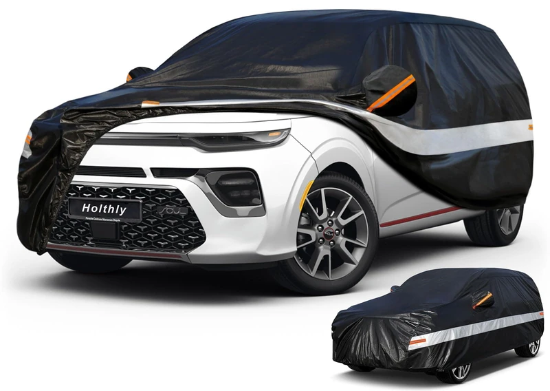 Holthly 10 Layers Car Cover Waterproof All Weather for Compact SUV,100% Waterproof Outdoor Car Covers Rain Snow UV Dust Protection. Custom Fit forAudi Q2, Hyundai Kona, Kia Soul, Mazda CX-3,etc