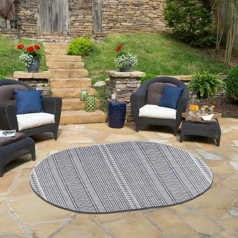 Livabliss Geometric Outdoor Rug - Indoor Outdoor Rug Oval, Prague 160x220 cm - Patio Rugs, Decking, Outdoor Carpet - Boho Colourful Garden Rugs, Patterned, UV Weather, Stain Durable