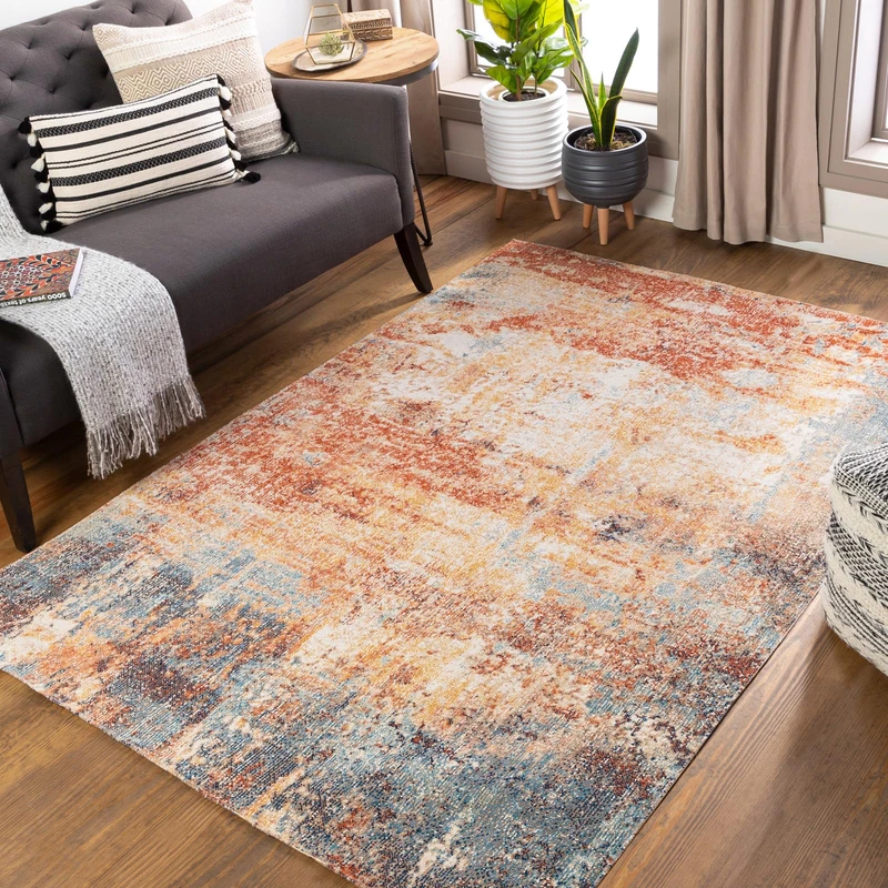 Livabliss Mijek Indoor Outdoor Rug - Large Boho Rugs for Living Room 160x213 cm Dining, Kitchen Carpet, Patterned Neutral & Coloured Rugs, Waterproof, Stain Durable - Rust and Blue