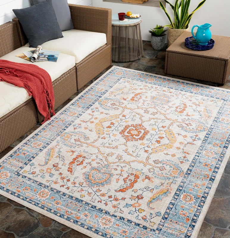 Livabliss Dyje Indoor Outdoor Rug - Large Boho Rugs for Living Room 200x275 cm Dining, Kitchen Carpet, Patterned Neutral and Coloured Rugs, Waterproof, Stain Durable - Rust, Blue, Beige, Tan