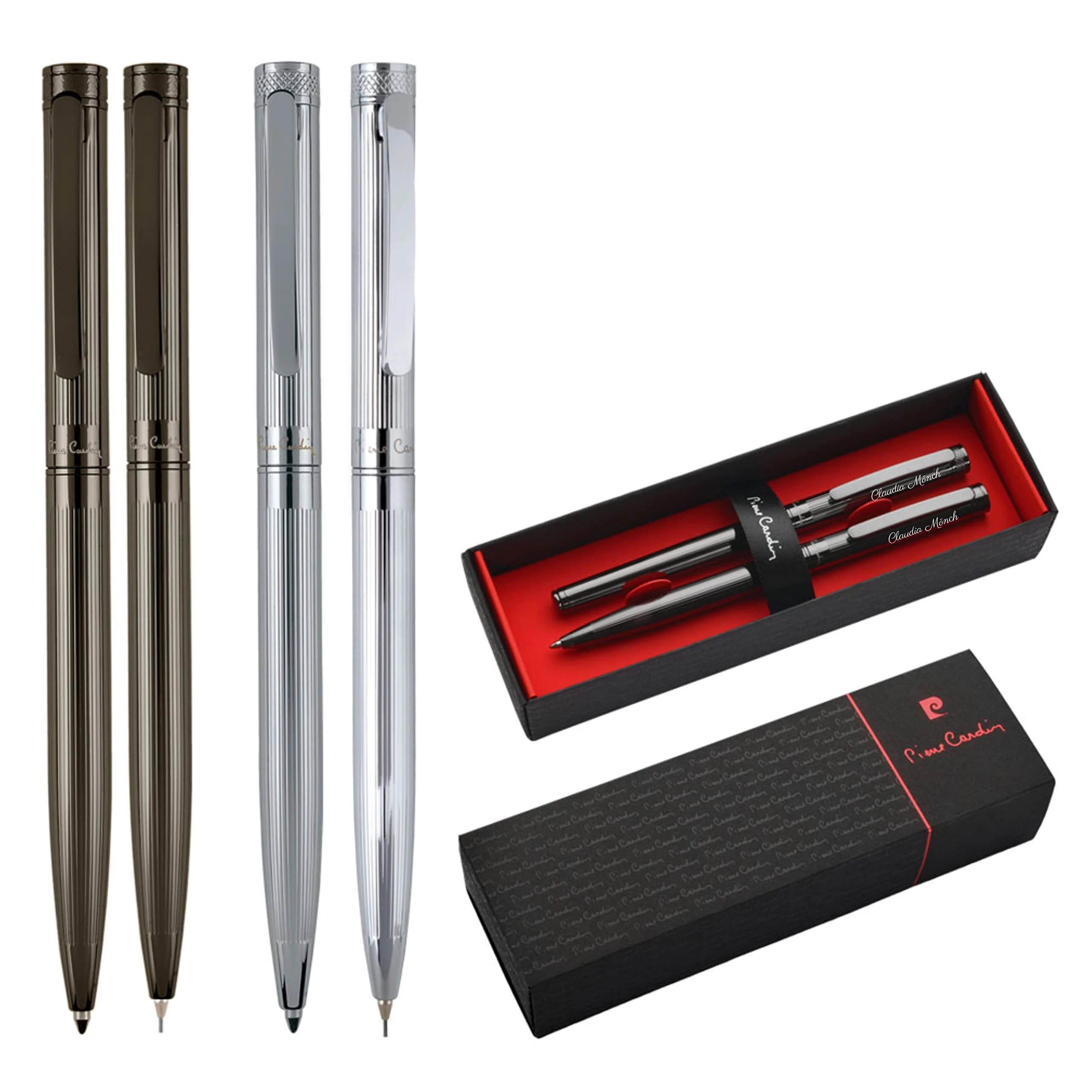 Pierre Cardin® RENEE Set of Ballpoint Pen and Propelling Pencil with Engraving | Premium Pens | Case | Elegant | Personalised Gift | Name | Engraved | Anniversary | Birthday (Gunmetal)