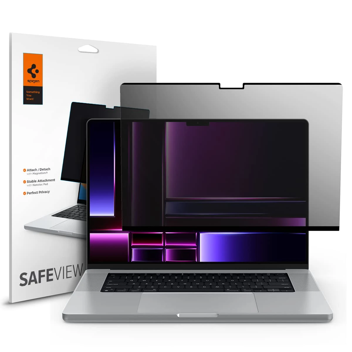 Spigen SafeView Privacy Filter Screen Protector for MacBook Pro 16 inch (M4 / M4 Pro / M4 Pro Max / M3 series / M2 series / M1 series), Pricavy, Magnetic installation, Matte